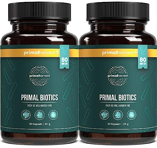 Primal Harvest ® Biotics - 2 Pack -60 Kapseln - 15 Bakterienstämme - 100 Mrd KBE + Inulin und Lebendkulturen - Laborgetestet - Magensaftresistente Kapseln