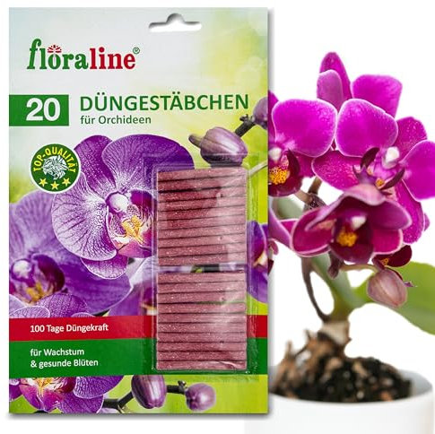 floraline® | 20x Orchideen - Düngestäbchen | pro Stäbchen: Orchideen Dünger für bis zu 100 Tage | prächtige Blumen mit Wachstum und gesunden Blüten | Schonende Anwendung