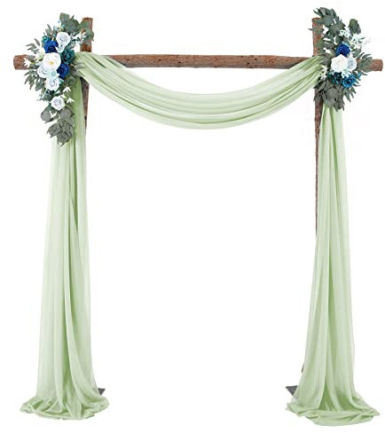 SASIGAYA Querbehang Freihanddeko Graugrün Chiffon Vorhang Hochzeit Querbehänge 75x1000cm Fensterdekoration Transparentem Hochzeitsbogen Dekostoff Tüll Dekorationen für Fotografie Party Hochzeit