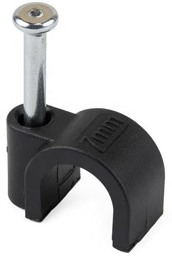 RosenetSys 7mm Black Round Cable Clips - Outdoor Use - 100 PACK