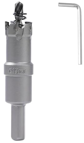 Lochsäge mit Zentrierbohrer, TCT Kreisschneider Lochschneider Bohrer für Edelstahl Eisen Legierung Dicke Stahlplatte Aluminiumlegierung, Mit Sechskantschlüssel Silber 19mm