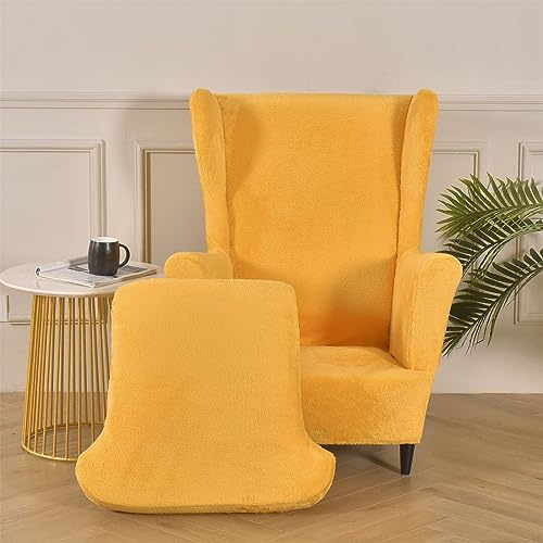 Hiseng Ohrensessel Überzug Stretch 2-Teilig, Sessel-Überwürfe Ohrensessel Schonbezüge Bezug, Flanell Elastisch Sesselhusse Universal Tiger Stuhlbezug mit Armlehne Hohe Rückenlehne (Golden)