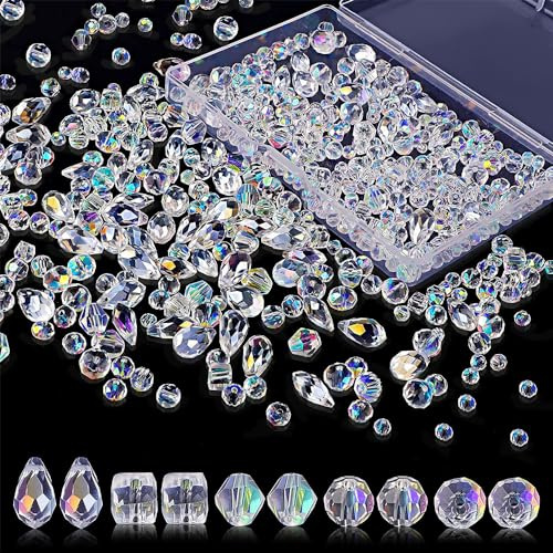 600 Stück facettierte Kristall Glasperlen,4/6/8mm glitzernde Bastelperlen | Zum Auffädeln von Armbändern, Halsketten und DIY Schmuckstücken