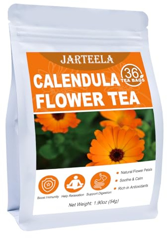 Jarteela Calendula Tea Bags, 1.5g x 36 - Natural, Non-GMO, Caffeine-free - Supports Digestion & Skin Health