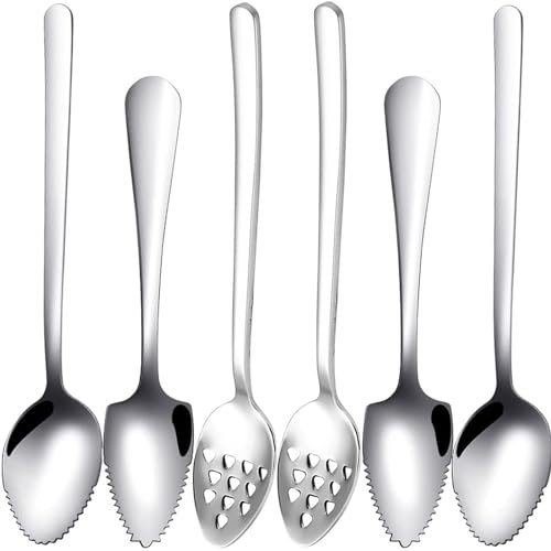 Grapefruit Löffel 6 Teiliges Set,6 Grapefruitlöffel aus Edelstahl,Kiwi Löffel,Dessertlöffel,mit Wellenschliff geeignet für Obst