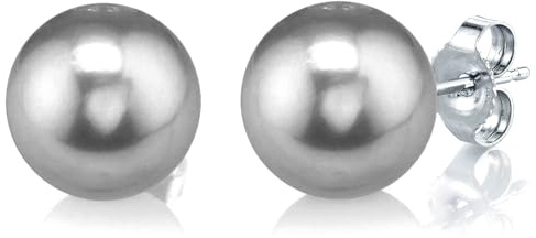LIHELEI Perlen Ohrstecker Damen, Perlen Ohrringe 925 Sterling Silber 10mm Button Weiß Süßwasser Perlen Ohrstecker Geschenk für Damen - Silbergraue Perle