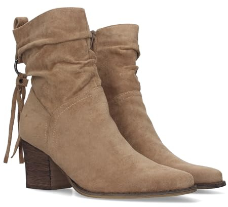 shoes&blues.es 79552-Botin de Tacon para Mujer, de Punta Fina, Cana Arrugada, Flecos en el Talon, y Cierre de Cremallera, Otono Invierno 2022. Talla 38 Apricot