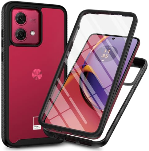 SEAHAI Transparente Funda para Motorola Moto G84 5G, [Protector de Pantalla Incorporado] Estuche Antigolpes Militar Caso PC + TPU Bumper Silicona Anti-caída Carcasa - Negro