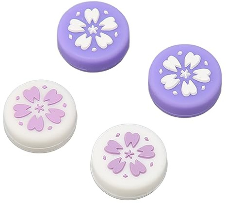 Lot de 4 Capuchons de Poignée pour Manette de Console Switch Lite, Capuchon de Bouton de Joystick Antidérapant en Silicone Souple en Forme de Fleur de Cerisier, Capuchons de