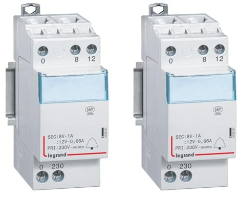 Transformateur pour sonnerie 230V vers 12V ou 8V - 8VA - 2 modules (Lot de 2)