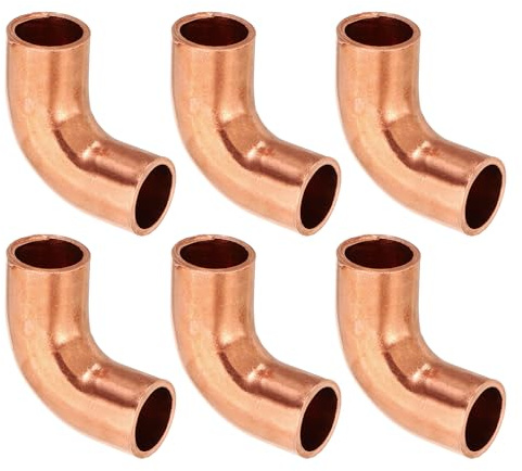 PATIKIL Raccordo in Rame a Gomito da 5/16 Id e 1mm Spessore, 6pz Raccordo per Tubo in Rame Puro 99,9% Raccordo per Tubo a Raggio Corto con Connessione a Saldare per Hvac