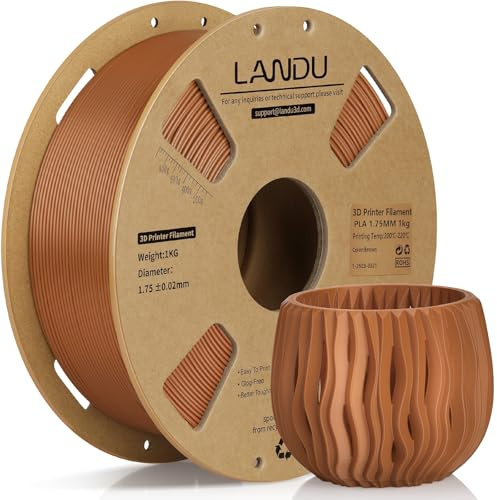LANDU PLA Filament 1.75mm 1KG 3D Drucker Filament PLA Maßgenauigkeit +/- 0.02mm Filament 3D-Druckmaterialien Sauber Gewickelt für meisten 3D Drucker Braun