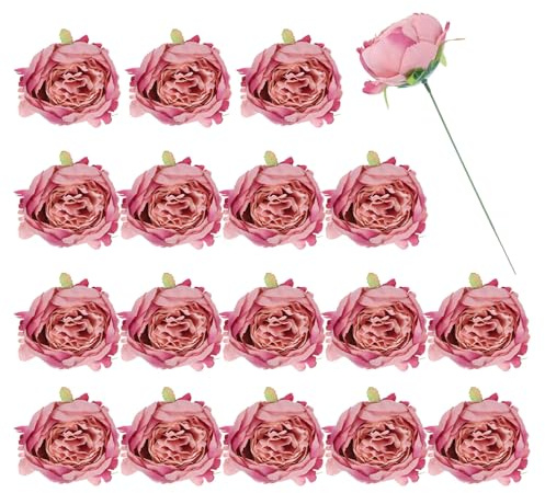 QUARKZMAN 25Stk Pfingstrosen Kunstblumen Gefälschte Pfingstrosen Blumen Künstliche Seide Blumen Köpfe Echte Haptik mit Kunst Stielen für Zuhause Büro Hochzeit Blumenstrauß Herbst Rosa