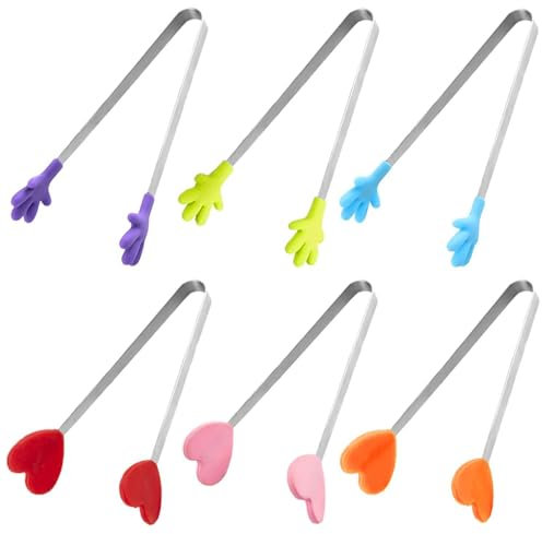 6 Pièces Mini Pinces Alimentaires, Pinces À Dessert Créatives En Silicone, Pinces Alimentaires Multifonctionnelles, Pinces À Glace En Acier Inoxydable, Desserts Et Cubes De Sucre