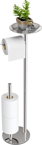 FEILERN Toilettenpapierhalter Ständer mit Metallbasis, Toilettenpapierhalter Ständer Freistehend mit Telefonablage, Große Kapazität Badezimmer Toilettenpapierständer Reserve für 4 Rollen (Bürste