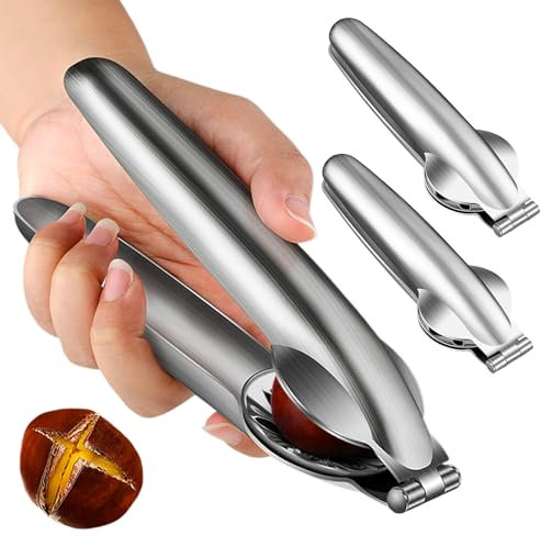 2 Stück Maronizange Kastanien Clip, Edelstahl Chestnut Opener Maroni Schneider, Kastanienmesser Kastanienzange, Nussknacker Kastanienöffner für Haselnüsse Walnüsse Trockenobst Kastanien Nüsse Sheller