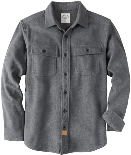 Dubinik® 13oz Extra Tjockt Flanellskjorta för Män Overshirt Långärmig Tjockt, Varmt Bomullsknappad Hemdenjacka, Mörkgrå, XL
