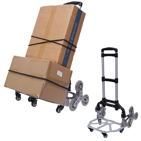 Aluminium Treppensteiger Sackkarre, Klappbar Einkaufstrolley Treppensteiger Trolley Handkarre Stair Climbing Cart Bis 75KG Transportkarre mit Teleskopgriff und Stumme Anti-Rutsch-Räder