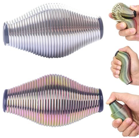 Landrain Anti-Stress Spielzeug Erwachsene - 2er Set Metal Fidget Toy, 10cm Rainbow Metall Stressball(Silber Glänzend) - Ideal für Büro, Schule, ADHS