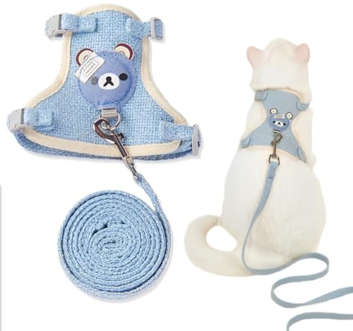 XYTAHDM Pettorina Gatto Antifuga con Guinzaglio, Imbracatura per Gatti, Set di Pettorina e Guinzaglio Regolabile 1,2m, Pettorina in Maglia Traspirante, per Cani Taglia Piccola e Gatto(per 3-6kg)