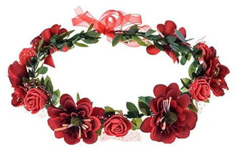 Lofruiin Damen Bohemian Rose Blumenkranz Verstellbares Band Brautjungfer Krone Hochzeit Party Floral Kopfschmuck (A- Rot, 1 Stück)