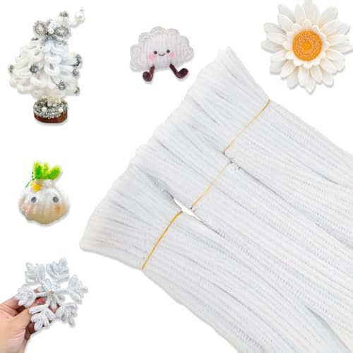 WWYSSZ 300 Stück Weiße Pfeifenputzer zum Basteln, 30CM Pfeifenreiniger Weiß | Pfeifenreiniger zum Basteln, Pfeifenputz Weiss, für DIY Handwerk Dekorationen Weihnachtsbaum Blumen Tier Dekorationen