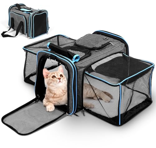 Zaino espandibile per gatti – Zaino per cani fino a 15 kg, pieghevole, per gatti, cani, con guinzaglio di sicurezza interno e tappetino per animali domestici, borsa per il trasporto di gatti max