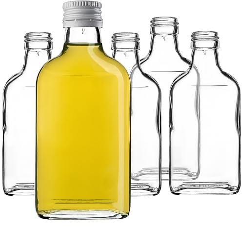 KADAX Botella de bolsillo 200ml, 10 unidades, pequeñas botellas de vidrio con tapón de rosca, mini botellas vacías para rellenar, mini botellas de licor, botellas de aguardiente (Blanco)