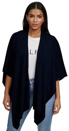 Glamexx24 Poncho Donna Sciarpa Cashmere Feeling Maglia Cappellino Donna Poncho Cardigan XXL Mantovana per Primavera e Autunno Made in Italy, Nero , Taglia unica