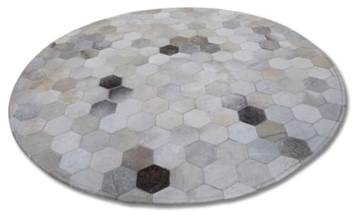 Tappeto fatto a mano in pelle bovina naturale, tappeto circolare vintage, ipoallergenico e resistente al colore, perfetto per arredamento soggiorno e ufficio, grande diametro 100 cm design patchwork