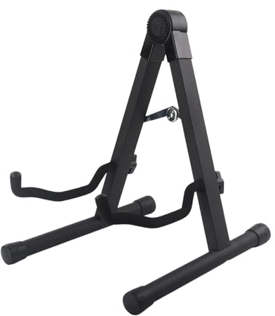 MagiDeal Soporte de guitarra plegable, accesorio para instrumentos musicales, soporte de suelo para guitarra, en forma de a para guitarras acústicas, Hierro Negro
