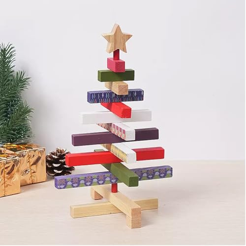 Changjiuhe Weihnachtsbaum Mini Holz Christmas Tree Weihnachtsdeko Künstlich für Weihnachtsdeko, Tischdeko, DIY, Schaufenster, Weihnachtsdorf （28cm Drehbarer