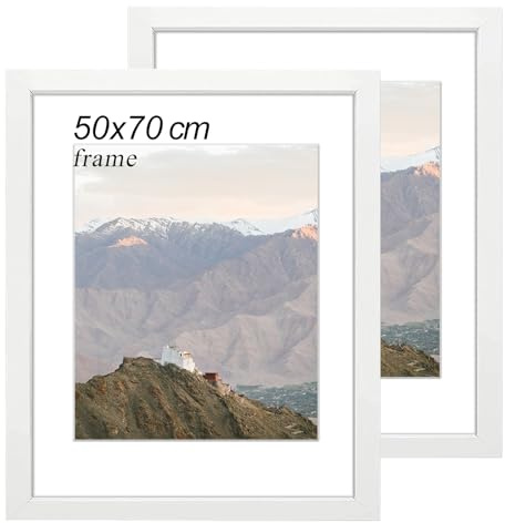 RUN HELIX Bilderrahmen 50x70 Weiß 2er Set – rahmen 50x70 cm mit bruchsicherem Acrylglas und Passepartout - Leichtgewicht 50x70 cm bilderrahmen für Poster, Bilder, Diplome - Wand Dekoration