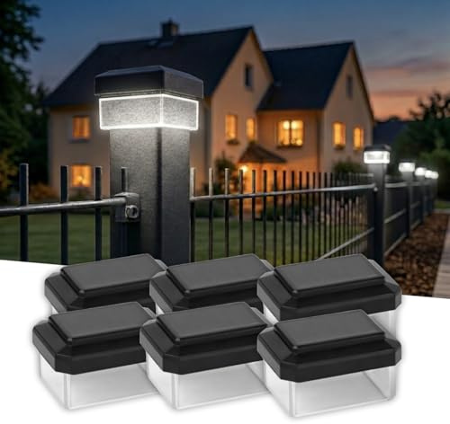 6040. Solar Zaunleuchte LED 6er Pack – Zaunbeleuchtung Solar für Doppelstabmattenzaun – Stabmattenzaun Solarleuchten Außen Neutralweiß 4000K IP65