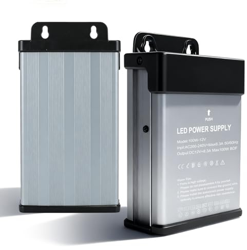 GAOUTO 12V LED Trafo, IP43 Wasserdicht Transformator, 100W LED Netzteil Treiber, Outdoor Konstantspannungs Driver, 230V auf DC 12 Volt 8,3A, Elektronischer Schalt Niedervolttrafo für LED Streifen