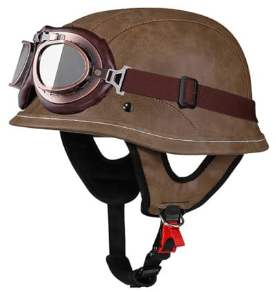 Vintage Caschi Cromwell Casco A Scodella Con Occhiali Antivento DOTECE Omologato Mezzo Casco Da Moto Retrò Per Adulti Uomini Donne Caschi Biker Cruiser Scooter Touring E,M:57-58CM