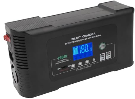 SUNGOOYUE 36V 48V Golfwagen-Batterieladegerät, 18A 13A Smart-Ladegerät mit LCD-Display, 9-stufiges Intelligentes Laden, für Lithium-AGM-Gel-EFB-MF-überflutete VRLA-SLA-Wet-Batterien (EU-Stecker