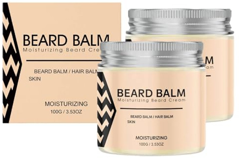 Beard Balm for Men, Supports Thicker Beard, Natural Ingredients Butter Reduces Dryness & Enhances Look, Bartpflege, Men Bartbalsam Bart + Haut für Männer, Beruhigende Bartpflege für Herren, 100g (2PC)