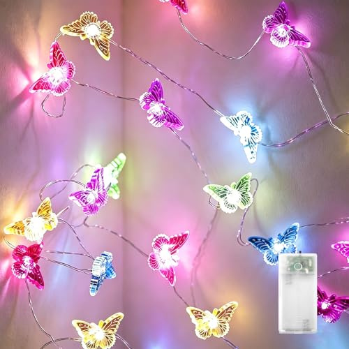 ZingBox Schmetterling Lichterkette, 2 Meter, 20 Bunte LEDs, Batteriebetrieben mit Timer, Dekorative Lichterketten mit Schmetterlingsmotiven für Gärten, Terrassen, Weihnachten, Hochzeiten, Partys
