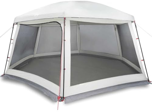 QJBSAVVA Tente de Piscine Ronde Abri de Jardin Ombrage Grand Pavillon Multiusage avec Parois en Maille Double Toit Amovible et Armature en Acier Gris 618x532x246 cm