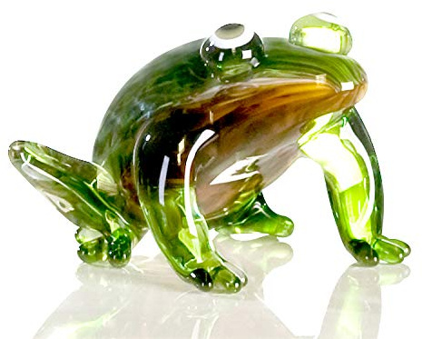 Casablanca - kleine Skulptur Figur - Frosch aus Glas - grün/braun/weiß - Breite 12,5 cm Höhe 10 cm