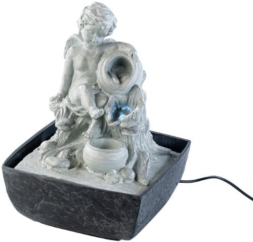 infactory Zimmerbrunnen mit LED: Beleuchteter Zimmerbrunnen mit Engel (Pumpe, Büro, Wasserpumpe)