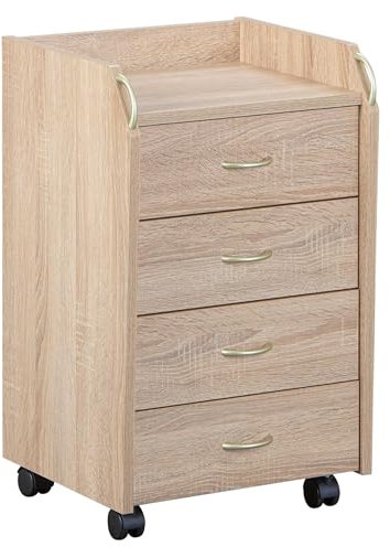 Inter Link – Rollcontainer mit Schubladen -Bürocontainer Standcontainer - Rollschrank Schubladenkommode Büroschrank 4 Sonoma Eiche - Novi, Holz