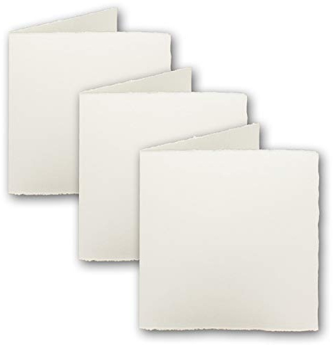 50x Quadratische Vintage Falt-Karten Mia, Büttenpapier, 11,8 x 11,8 cm - Doppel-Karten, Natur-Weiß 225 g/m² - Vellum Oberfläche