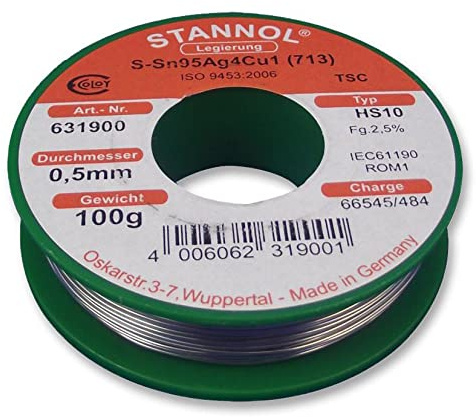 Best Price Square Solder Wire, 95.5/3.8/0.7, 0.5MM, 100G 631900 by STANNOL