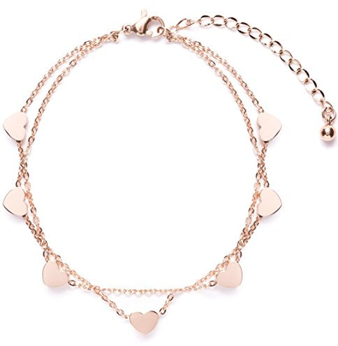 Happiness Boutique Damen Layered Armband mit Herz Anhängern in Rosegold | Hauchzarte Armkette aus Titan nickelfrei