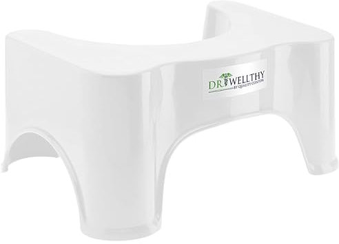 Dr. Wellthy - Medizinischer Hocker - Hämorrhoiden, Verstopfung, Reizdarm, Blähungen - Effiziente Darmentleerung durch Hocke - Abführhilfe, Stuhl, Hockstuhl, Toilettenhocker - 41,5x24x17 cm - Weiß