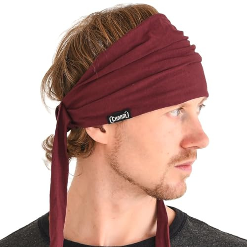 CHARM Stirnband Herren Bandana Kopftuch, Haarband Damen, Weinrot | Zum Wickeln, Lange, Dekorative Bänder, Schweißbänder, Japanische Mode, Zubehör Für Pirat, Ninja Kostüm