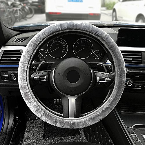 Musunas Universal Auto Lenkradhülle Winter Plüsch Lenkradbezug weiches Lenkradabdeckung Lenkradschoner Lenkrad Abdeckung Lenkradschutz (Grau)