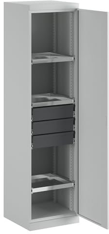 eurokraft | Materialschrank | Breite 500 MM | 3 Ausziehböden | 3 Schubladen | Tür lichtgrau